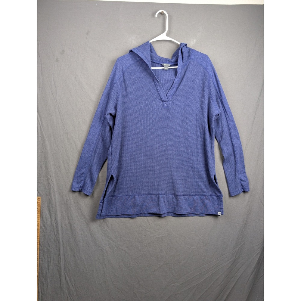 Eddie Bauer Womens XL Blue Waffle Knit V-Neck Pullover Hoodie